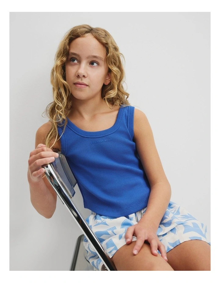 Teen Australian Cotton Blend Rib Logo Tank in Marine image 1