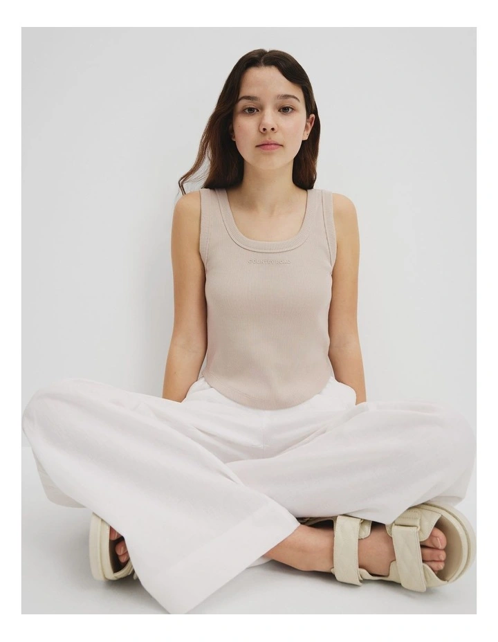 Teen Australian Cotton Blend Rib Logo Tank in Shell image 1