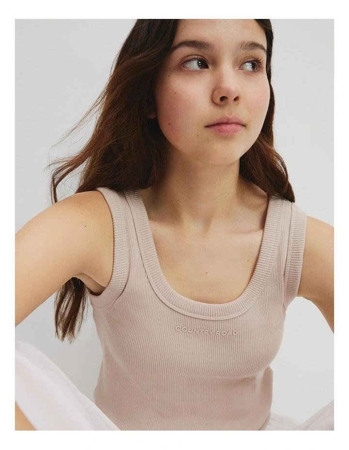 Teen Australian Cotton Blend Rib Logo Tank in Shell image 2