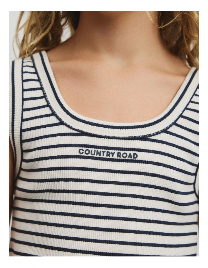 Teen Australian Cotton Blend Rib Logo Tank in Navy Stripe image 2