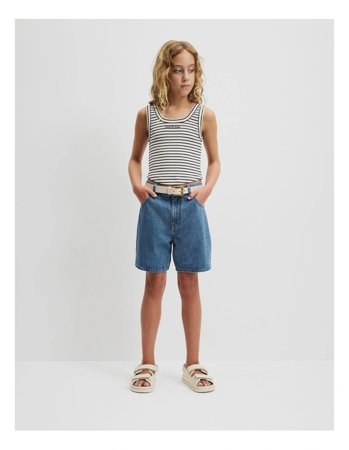 Teen Australian Cotton Blend Rib Logo Tank in Navy Stripe image 3