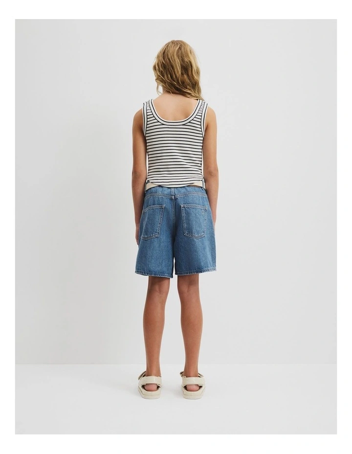 Teen Australian Cotton Blend Rib Logo Tank in Navy Stripe image 4