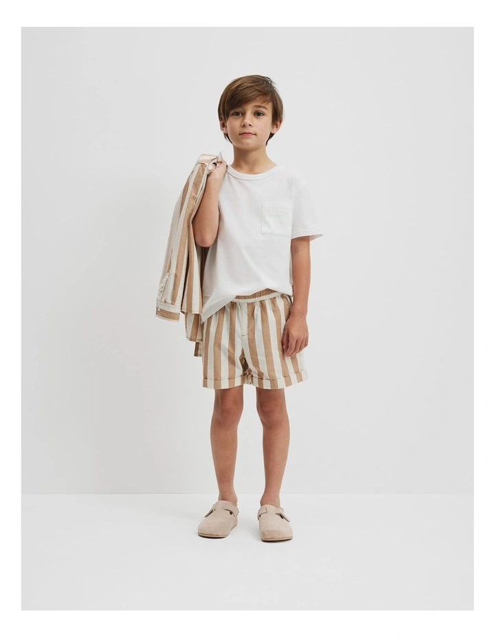 Organically Grown Cotton Blend Stripe Pull-on Short in Cinnamon Stripe image 1