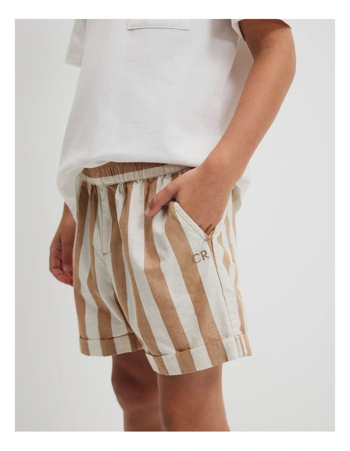 Organically Grown Cotton Blend Stripe Pull-on Short in Cinnamon Stripe image 2