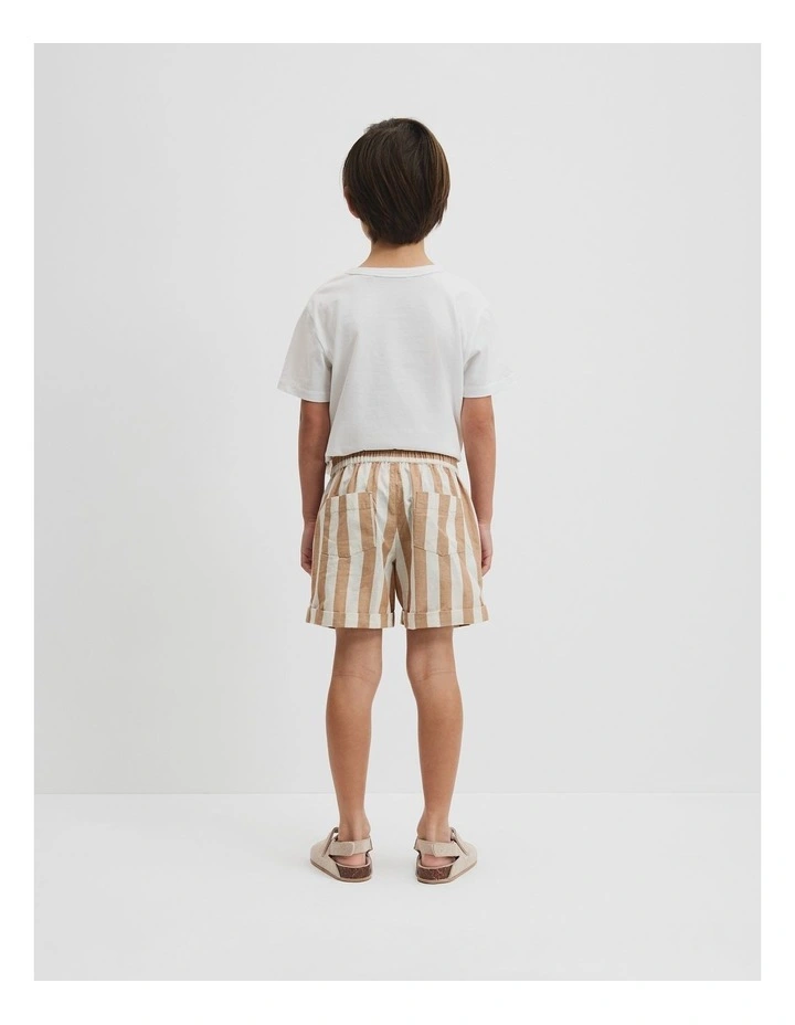 Organically Grown Cotton Blend Stripe Pull-on Short in Cinnamon Stripe image 3