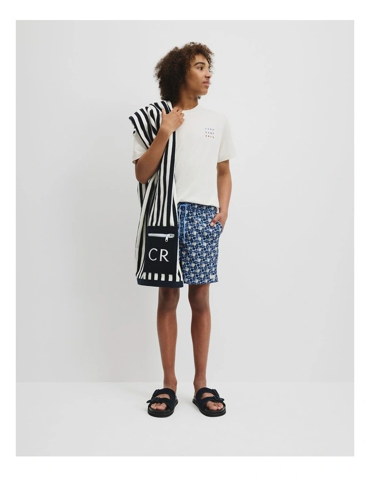 Teen Recycled Blend Geometric Board Short in Multi Blue Geo Print image 1