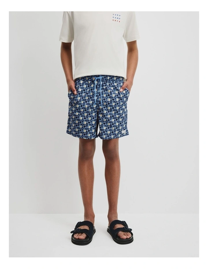 Teen Recycled Blend Geometric Board Short in Multi Blue Geo Print image 2