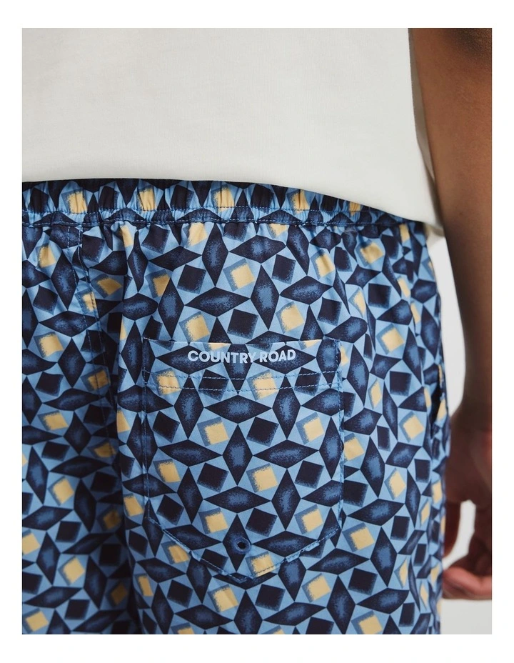 Teen Recycled Blend Geometric Board Short in Multi Blue Geo Print image 3