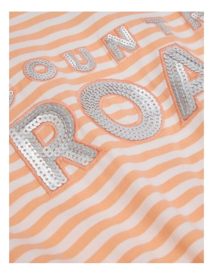 Cotton Logo T-Shirt Dress in Melon Stripe image 2