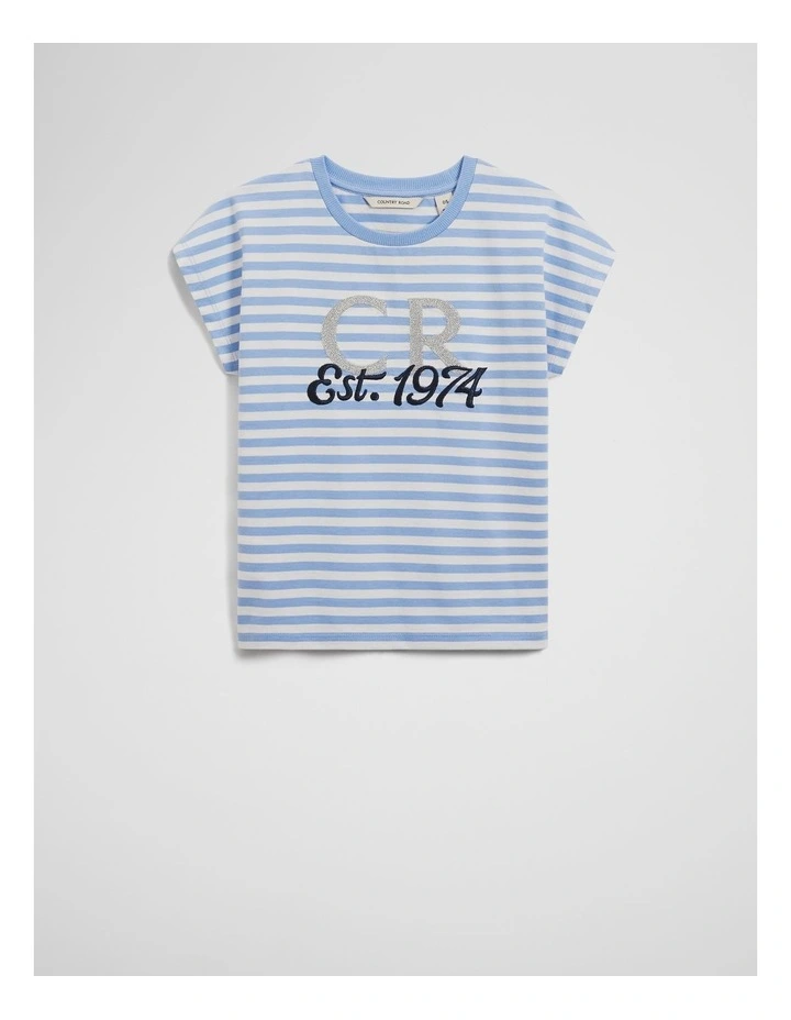 Organic Embroidered Logo T-Shirt in Blue Stripe image 1