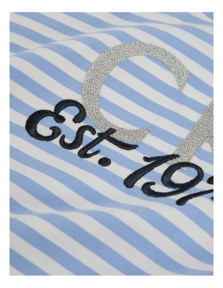 Organic Embroidered Logo T-Shirt in Blue Stripe image 2