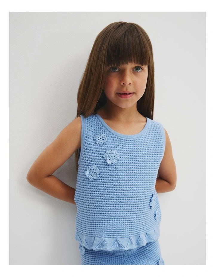 Organically Grown Cotton Flower Knit Tank in Arctic Blue image 2