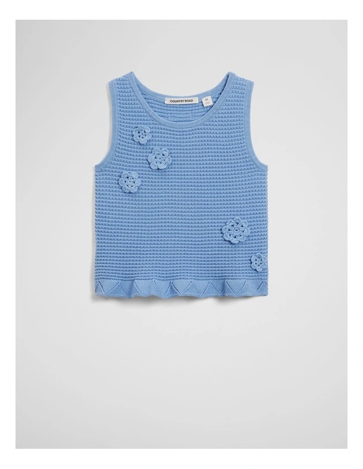 Organically Grown Cotton Flower Knit Tank in Arctic Blue image 4