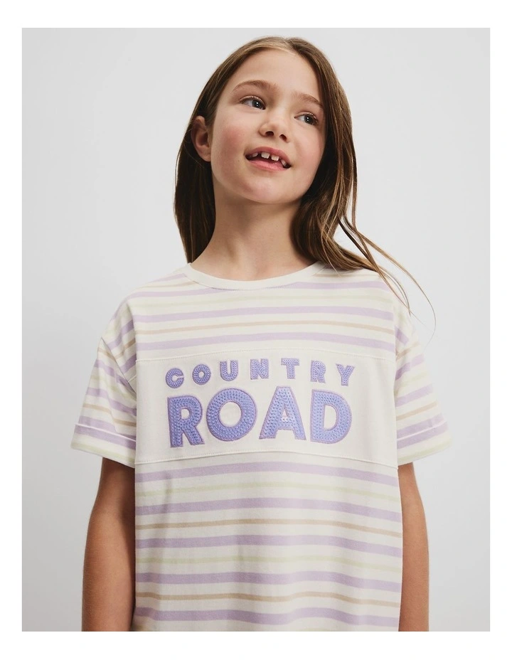 Organically Grown Cotton Logo T-Shirt Dress in Wisteria Stripe image 1