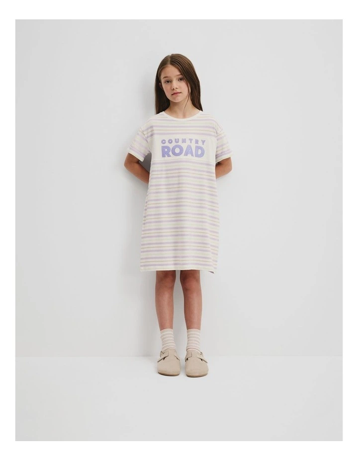 Organically Grown Cotton Logo T-Shirt Dress in Wisteria Stripe image 2
