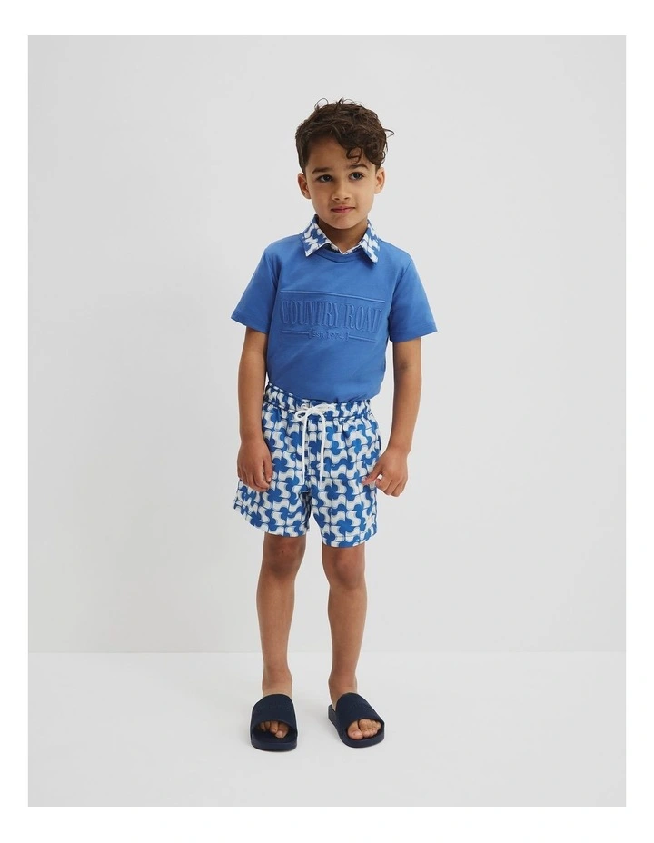 Recycled Blend Wavy Geometric Board Short in Marine image 1