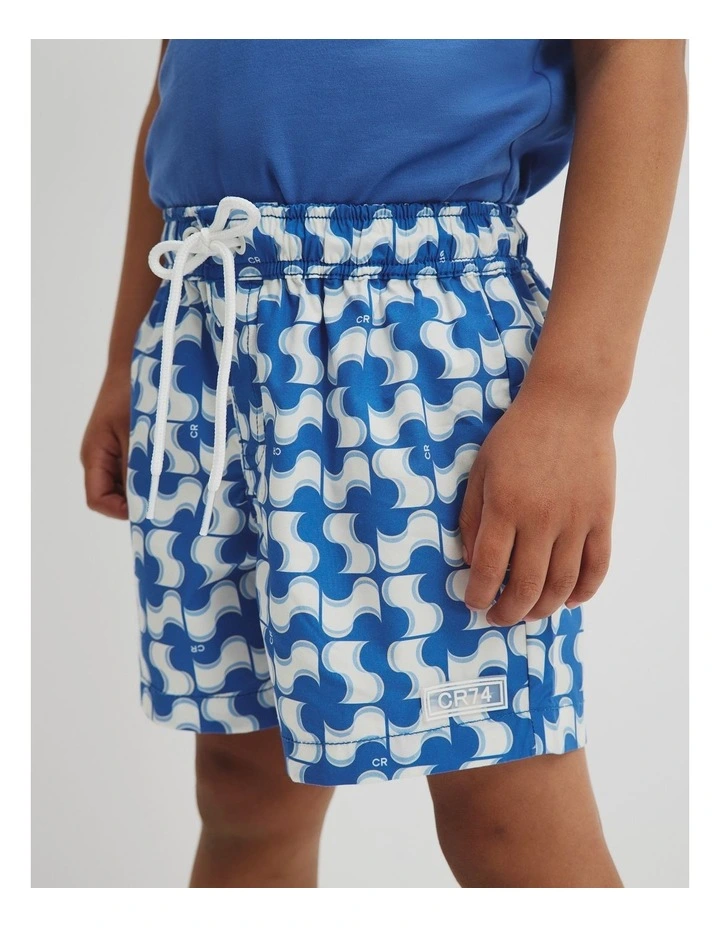 Recycled Blend Wavy Geometric Board Short in Marine image 2