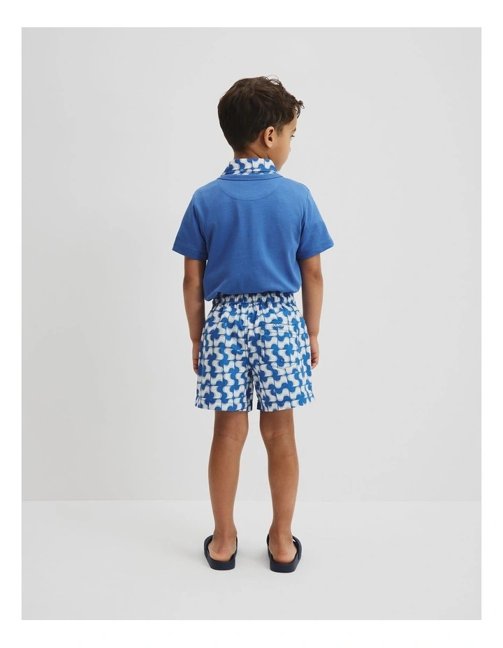 Recycled Blend Wavy Geometric Board Short in Marine image 3