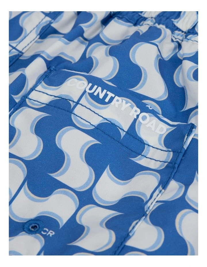 Recycled Blend Wavy Geometric Board Short in Marine image 5