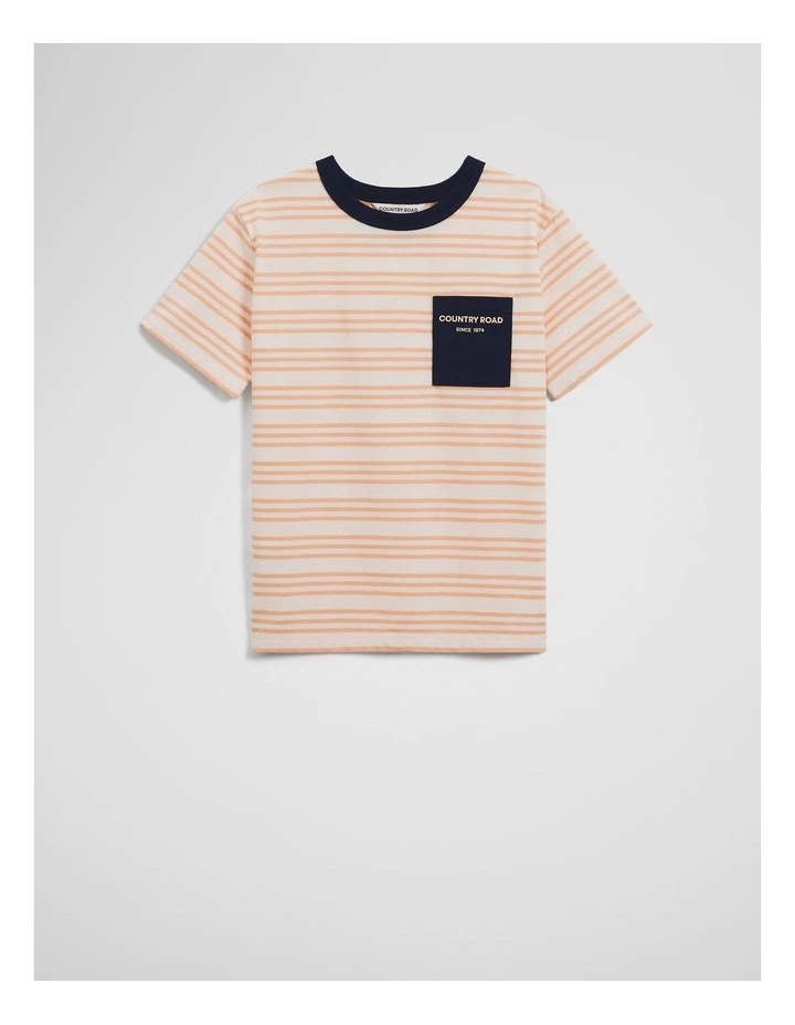 GOTS-Certified Pocket T-Shirt in Papaya Stripe image 1