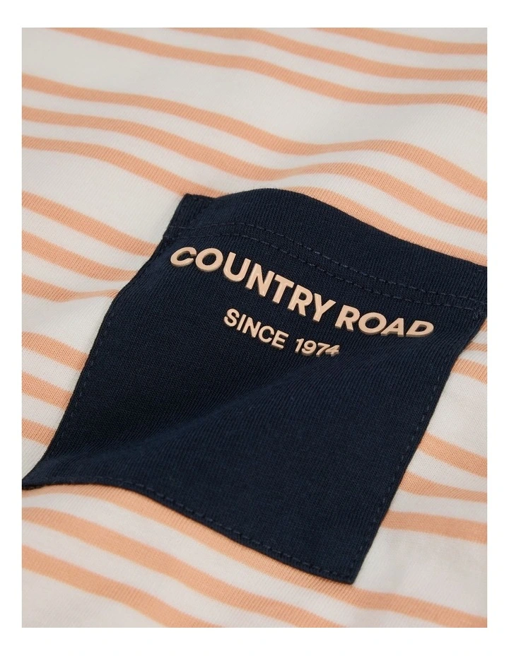 GOTS-Certified Pocket T-Shirt in Papaya Stripe image 2