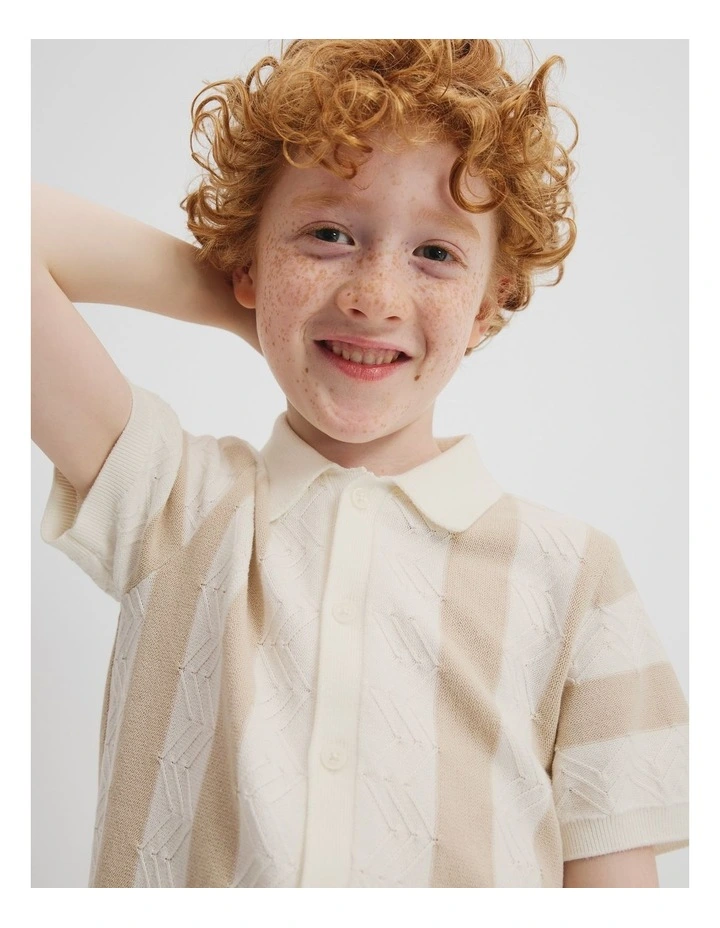 Cotton Wavy Knit Shirt in Shell image 1