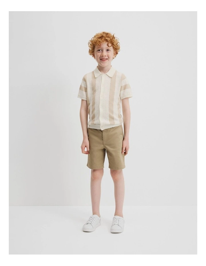 Cotton Wavy Knit Shirt in Shell image 2