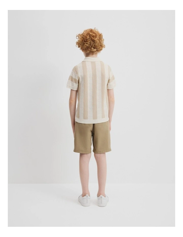 Cotton Wavy Knit Shirt in Shell image 3