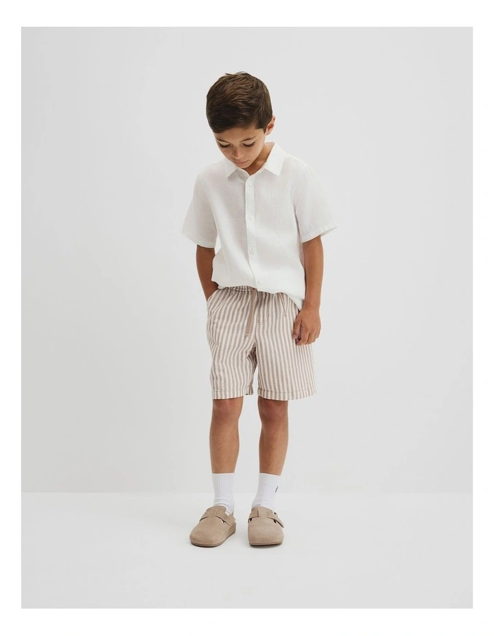 Cotton Linen Short in Latte Stripe image 1