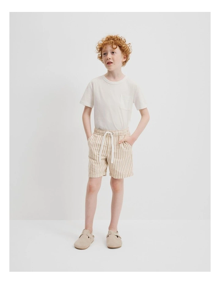 Cotton Linen Short in Latte Stripe image 1