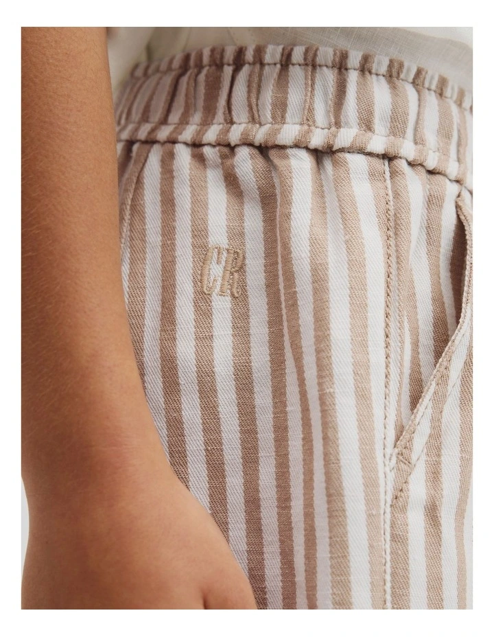 Cotton Linen Short in Latte Stripe image 2