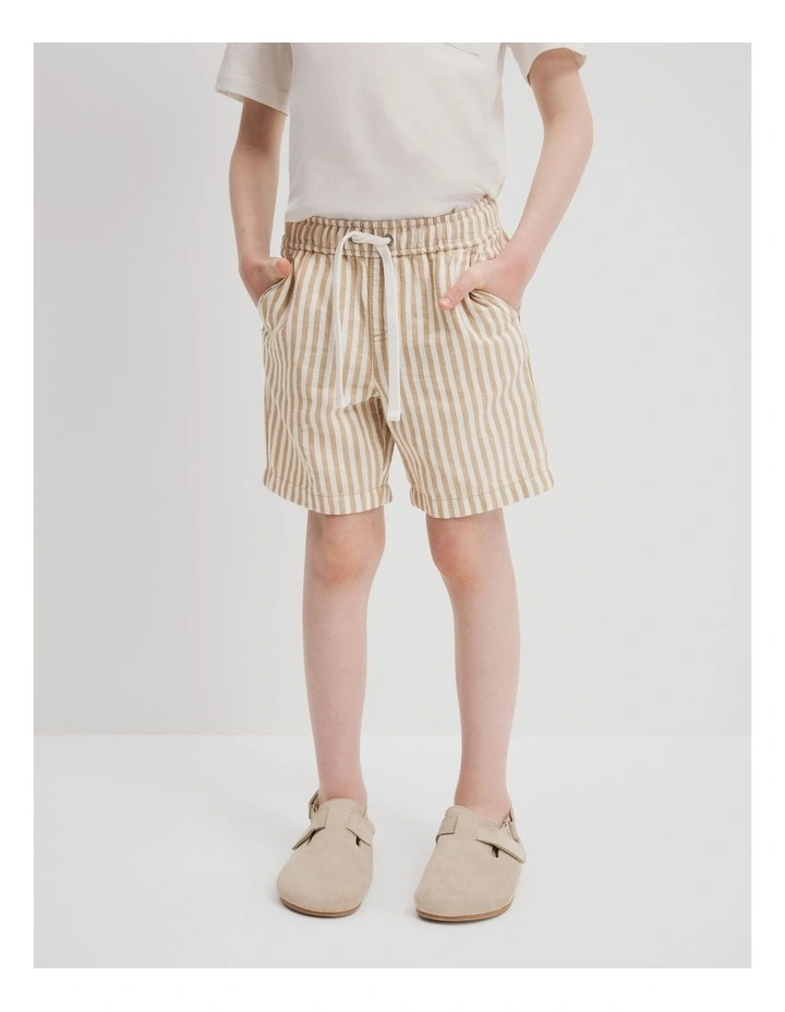 Cotton Linen Short in Latte Stripe image 2