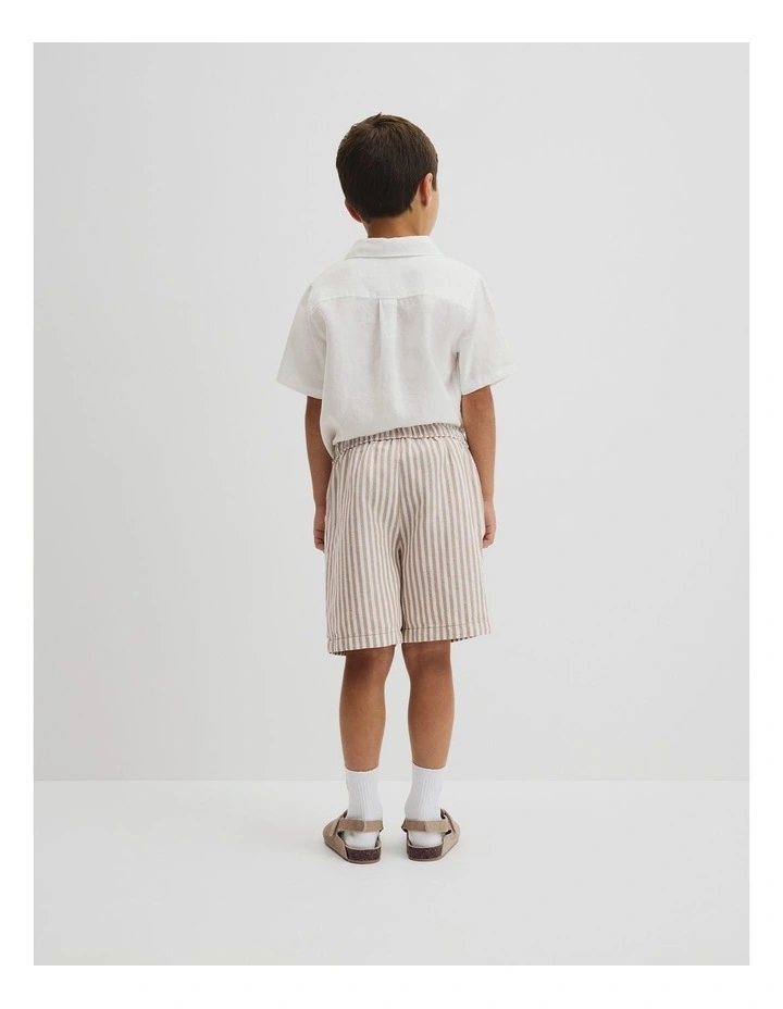 Cotton Linen Short in Latte Stripe image 3
