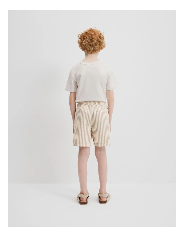 Cotton Linen Short in Latte Stripe image 3