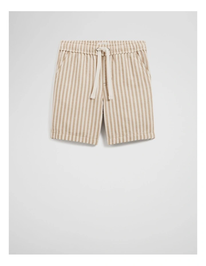 Cotton Linen Short in Latte Stripe image 4