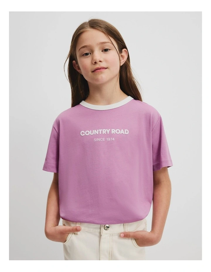Australian Cotton Contrast Logo T-Shirt in Plum image 1