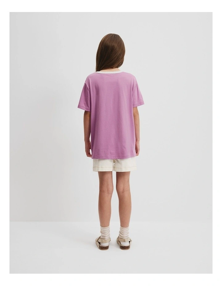Australian Cotton Contrast Logo T-Shirt in Plum image 3