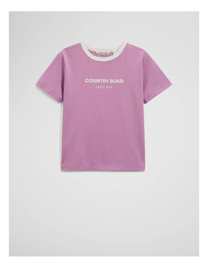 Australian Cotton Contrast Logo T-Shirt in Plum image 4