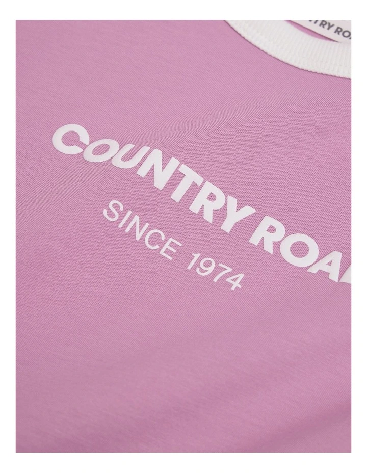 Australian Cotton Contrast Logo T-Shirt in Plum image 5