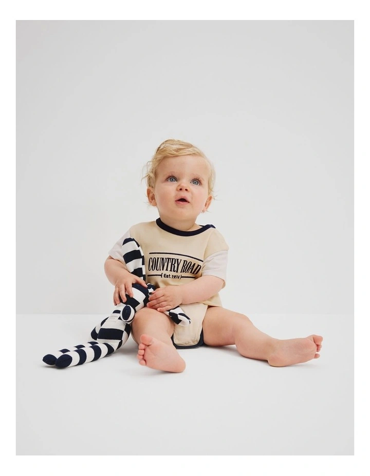 Cotton Spliced Logo Short Sleeve Bodysuit in Shell image 1