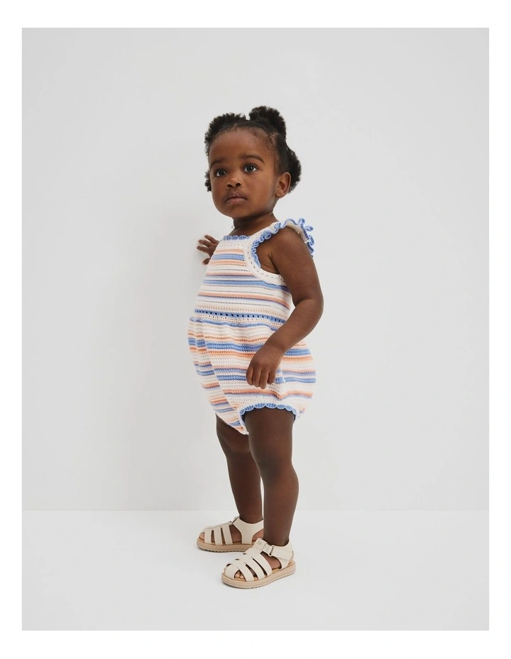 Cotton Stripe Knit Romper in Multicolour image 1