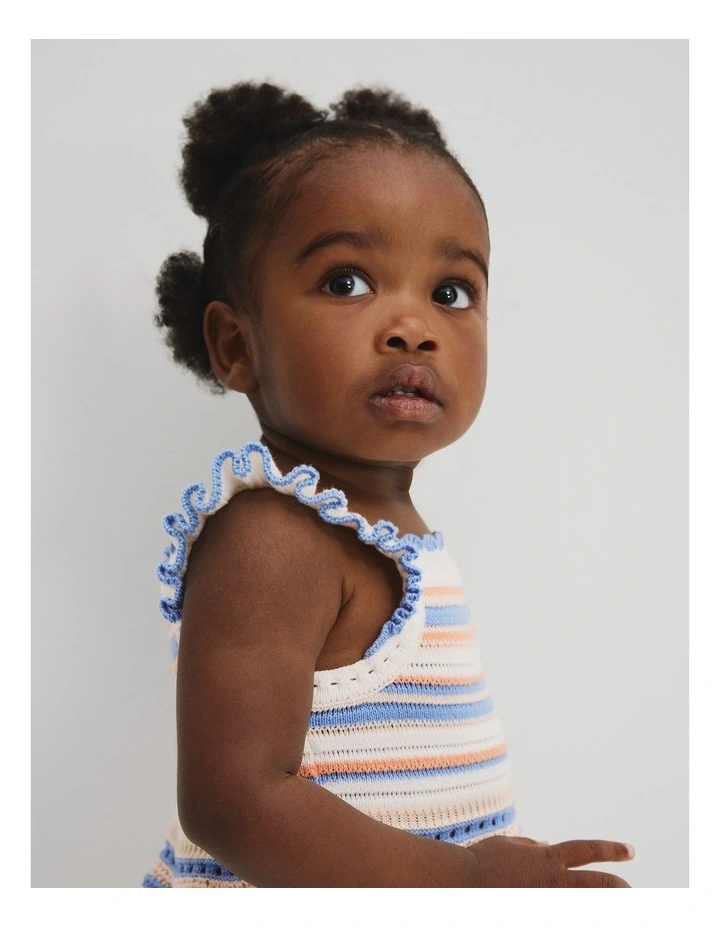 Cotton Stripe Knit Romper in Multicolour image 2