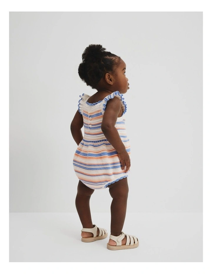 Cotton Stripe Knit Romper in Multicolour image 3