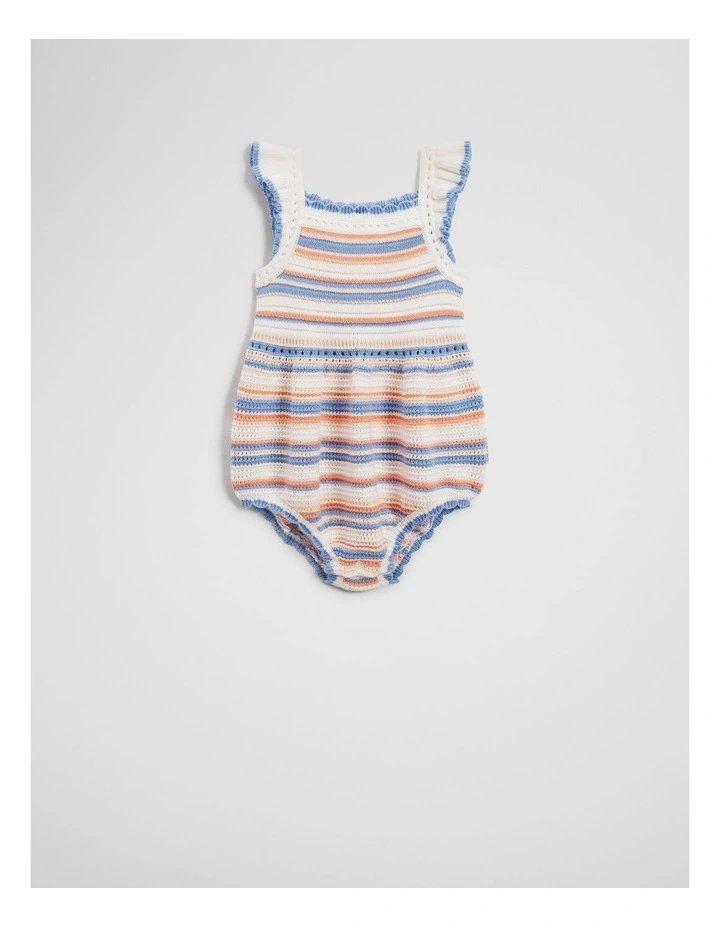 Cotton Stripe Knit Romper in Multicolour image 4
