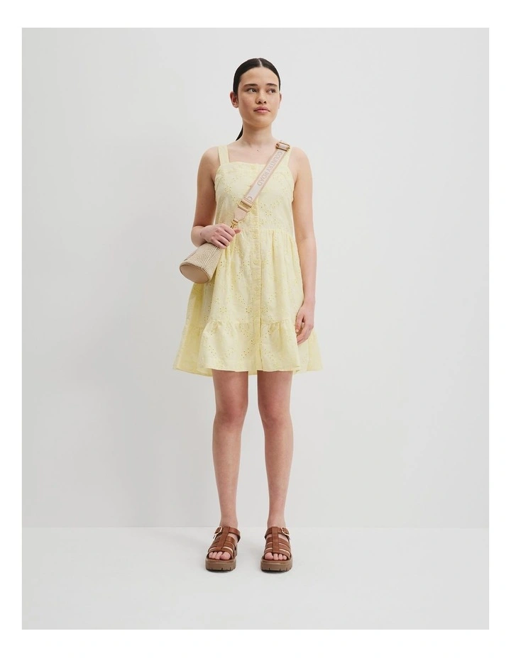 Teen Broderie Tier Gathered Dress in Butter image 1