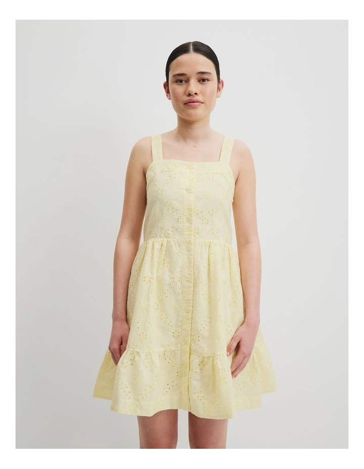 Teen Broderie Tier Gathered Dress in Butter image 2