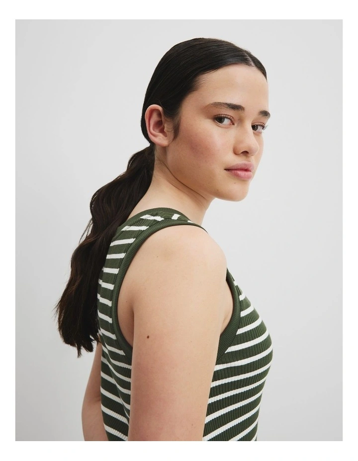 Teen Rib Knit Tank Dress in Dark Olive Stripe image 3