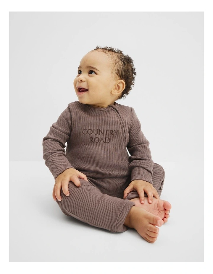 Organically Grown Cotton Waffle Jumpsuit in Chocolate image 1