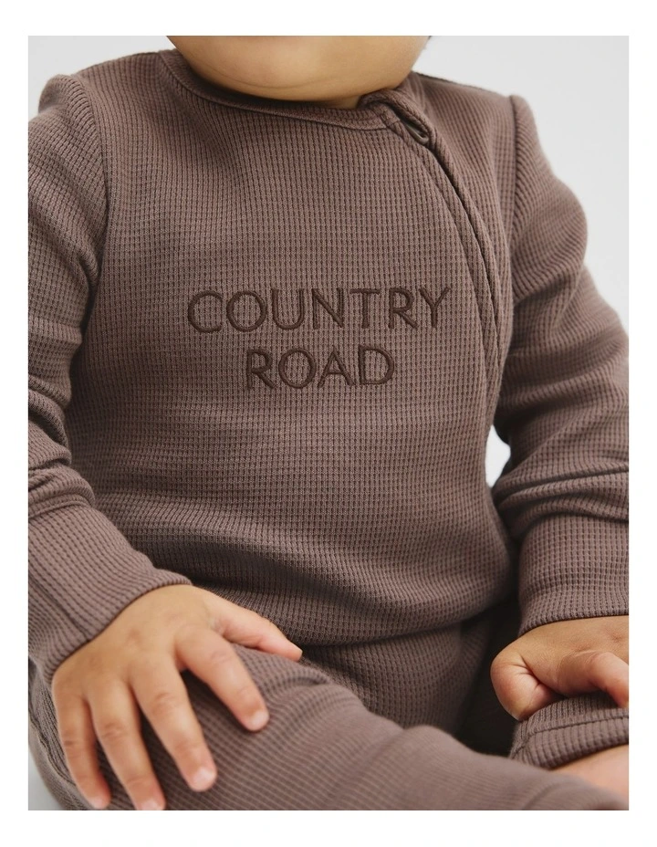 Organically Grown Cotton Waffle Jumpsuit in Chocolate image 2
