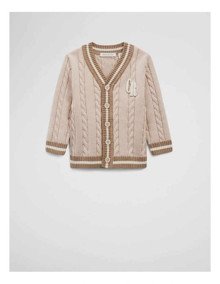 Organically Grown Cotton Varsity Cardigan in Stone Marle image 1